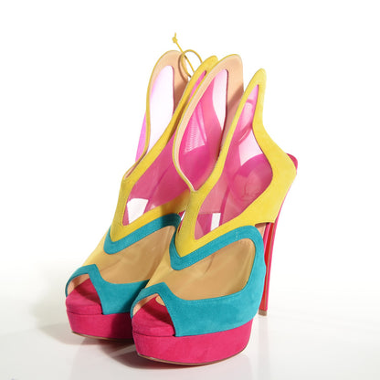 Christian Louboutin Suede Mesh Farfamesh 160 Peep Toe Platform Booties 39 Multicolor 3 of 6
