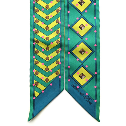 Hermes Silk Colliers Et Chiens Twilly Menthol Jaune Rose 2 of 4