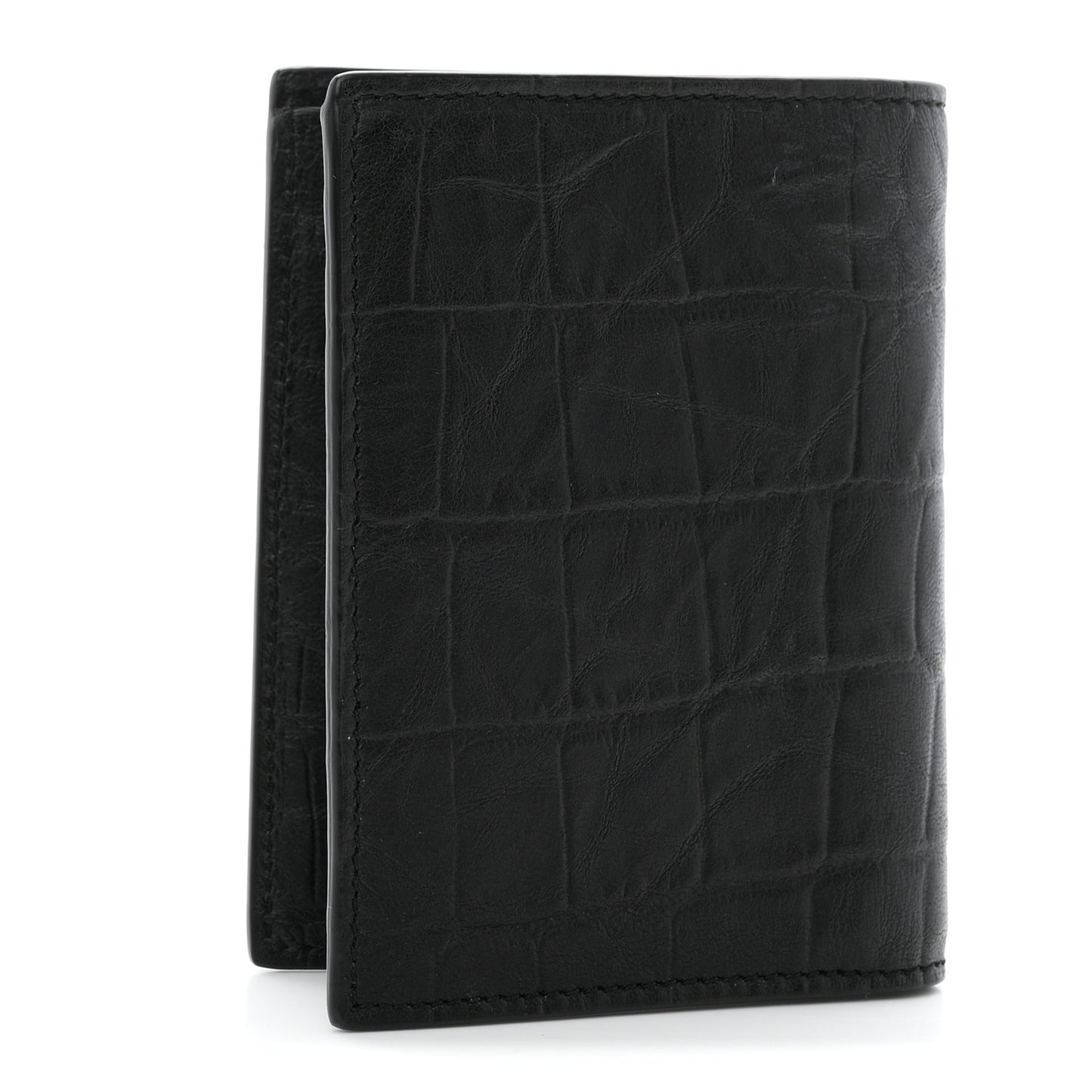 Crocodile Embossed Calfskin Cassandre Credit Card Wallet Black