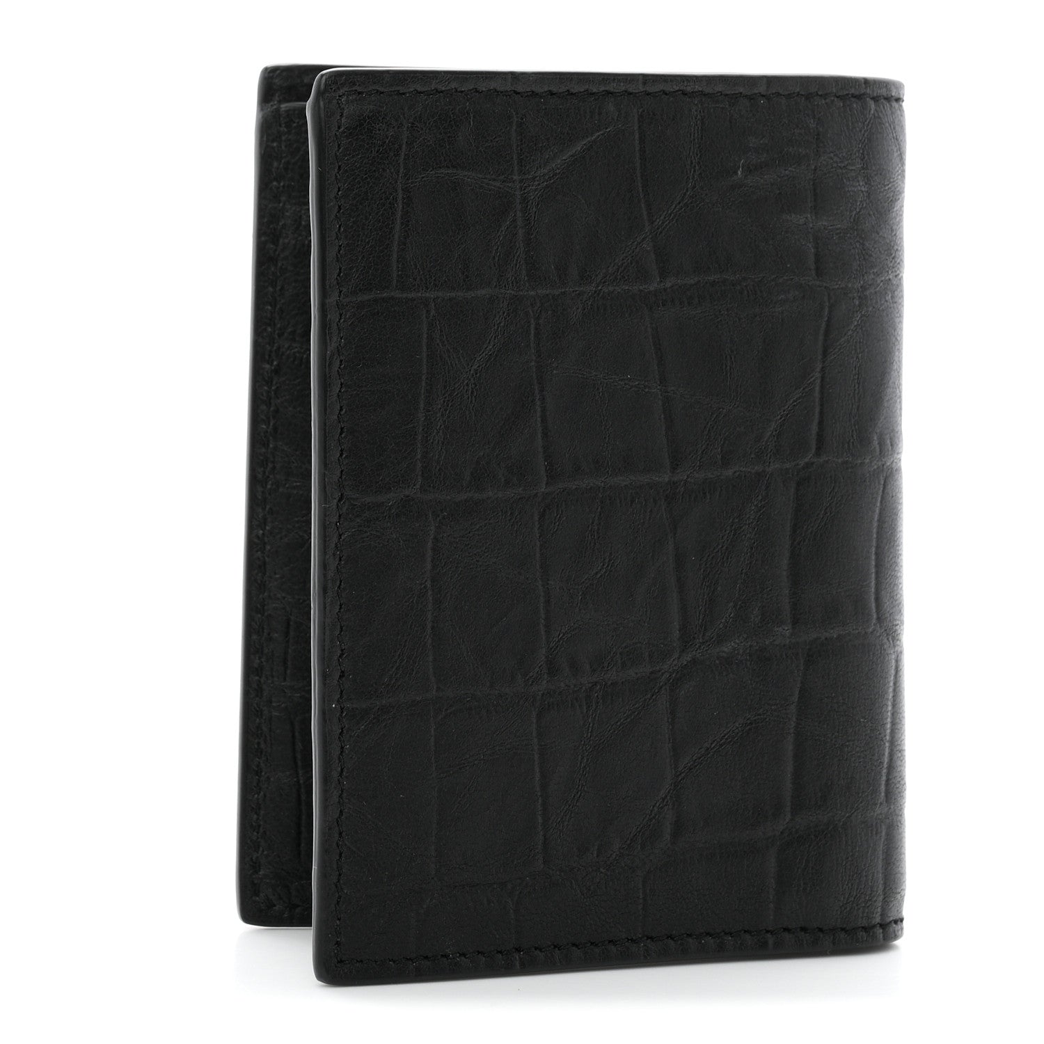 Saint Laurent Crocodile Embossed Calfskin Cassandre Credit Card Wallet Black 2 of 7