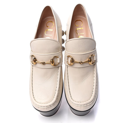 Gucci Malaga Kid Pearl Studded Vegas Platform Loafers 37 Mystic White 5 of 14