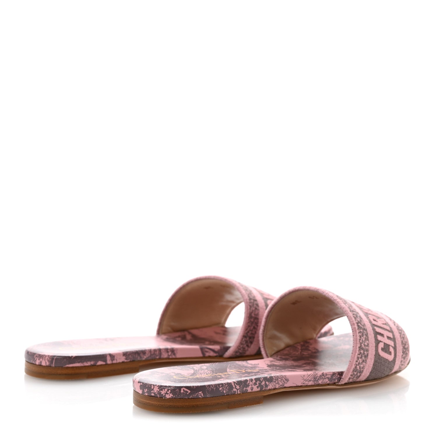 Christian Dior Canvas Toile De Jouy Embroidered Dway Flat Slide Sandals 37.5 Chateau Rose 5 of 10