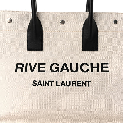 Saint Laurent Linen Calfskin Small Rive Gauche Tote Greggio Natural 7 of 10