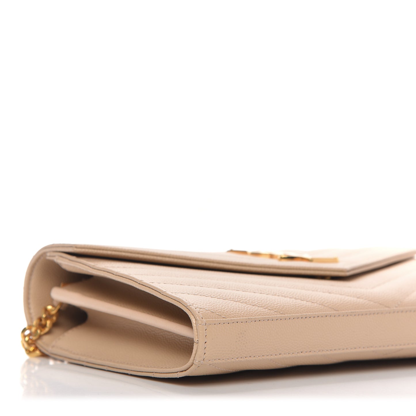 Grain De Poudre Matelasse Chevron Monogram Chain Wallet Dark Beige