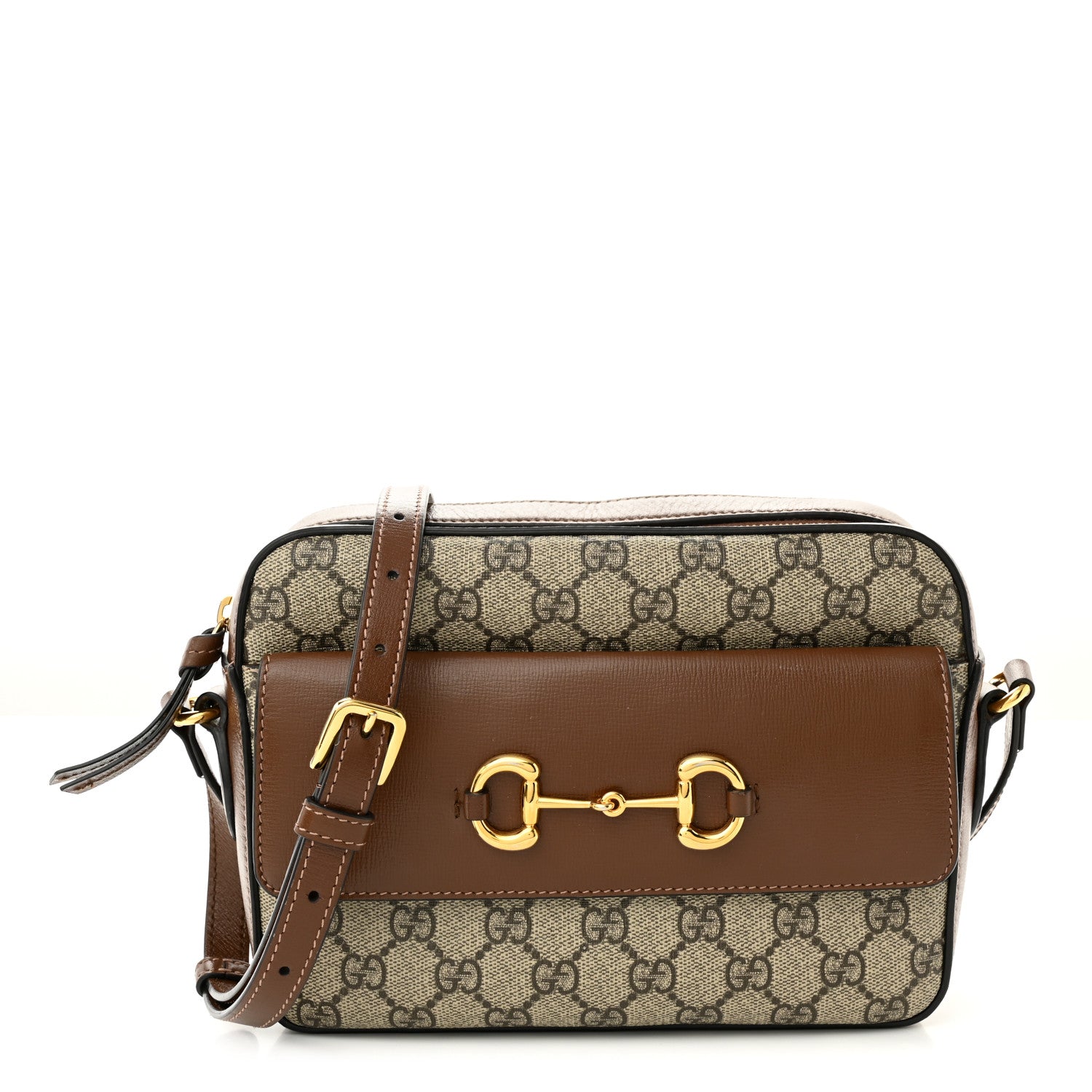Gucci GG Supreme Monogram Small Horsebit 1955 Shoulder Bag Beige Brown Sugar 1 of 12