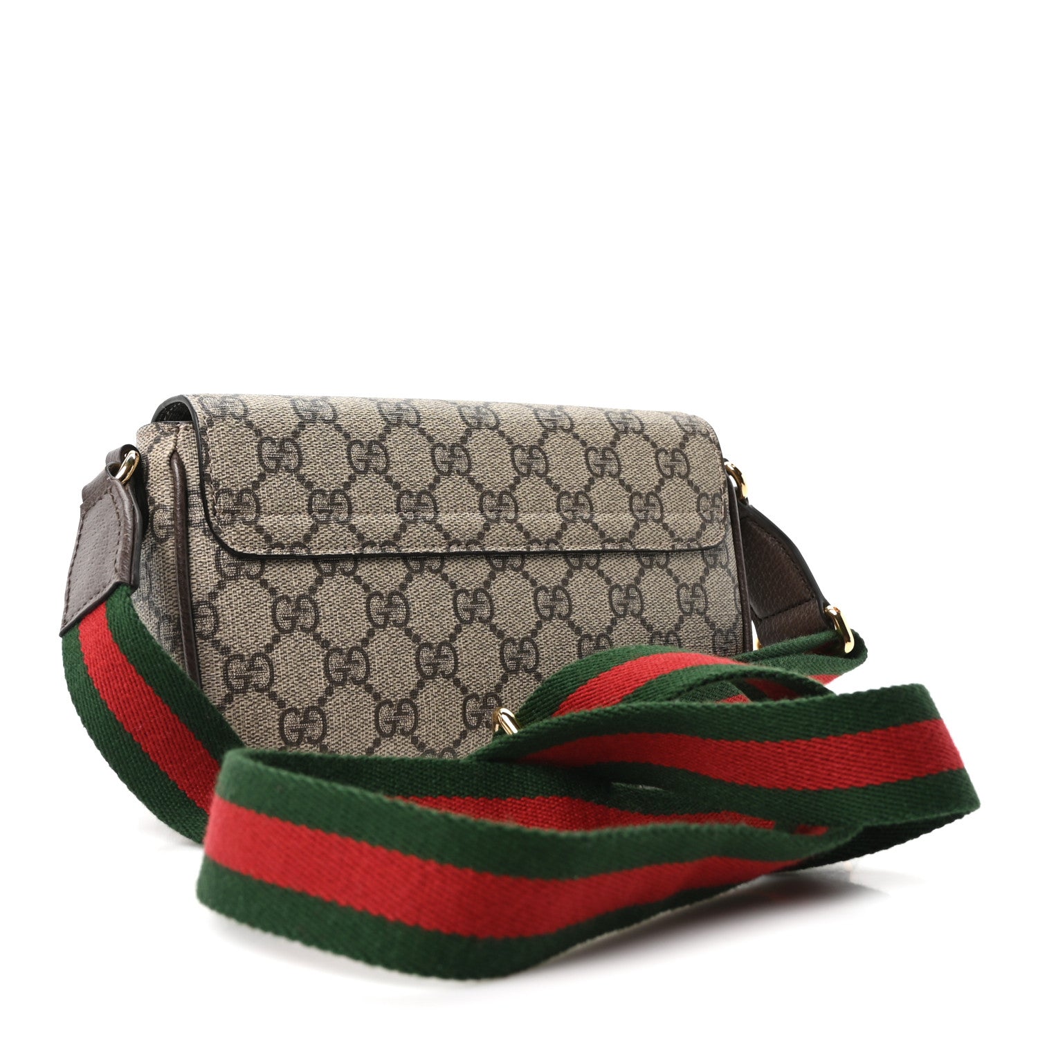 Gucci GG Supreme Monogram Textured Dollar Calfskin Web Mini Ophidia Envelope Shoulder Bag Beige Ebony New Acero 3 of 11