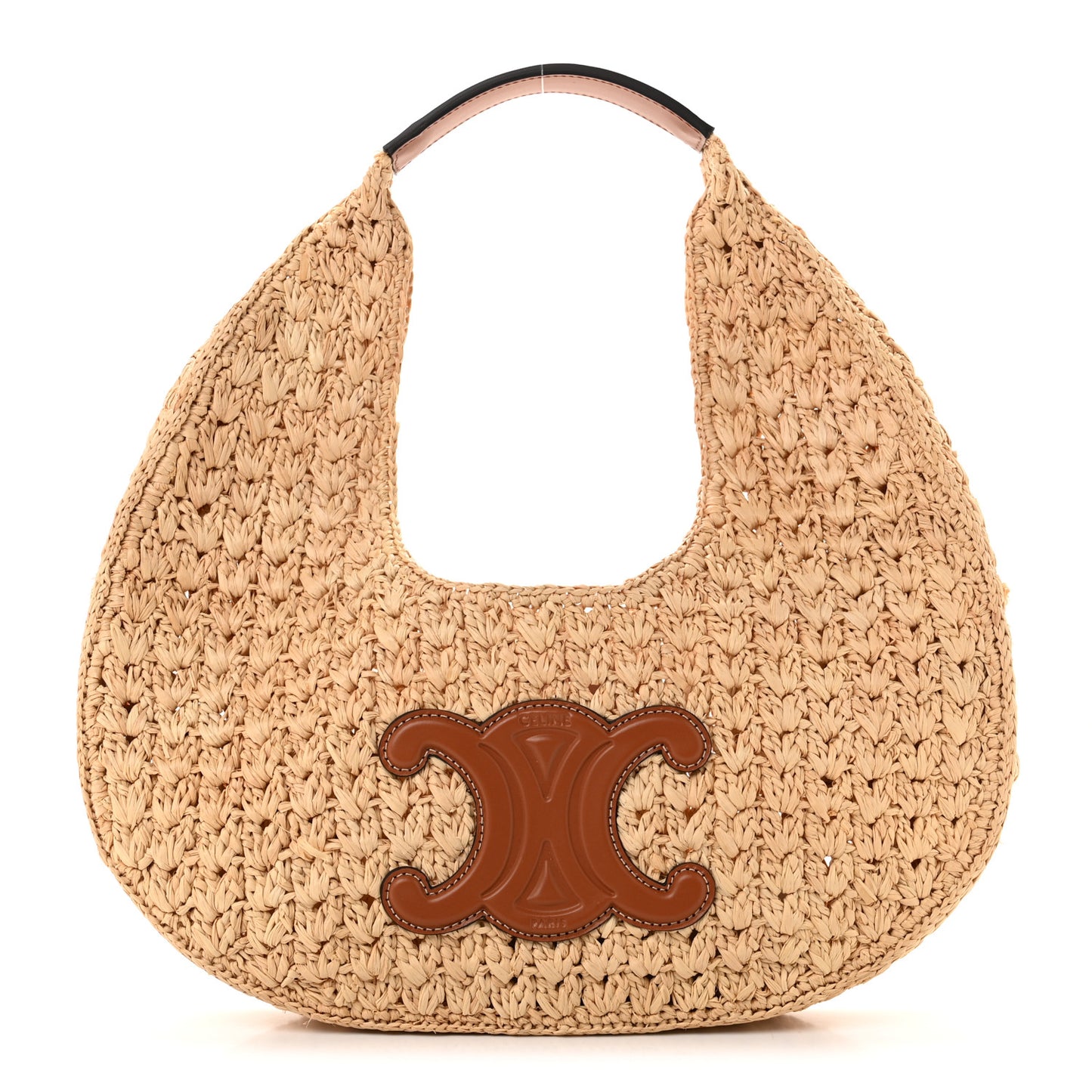 Raffia Calfskin Triomphe Panier Hobo Bag Natural Tan