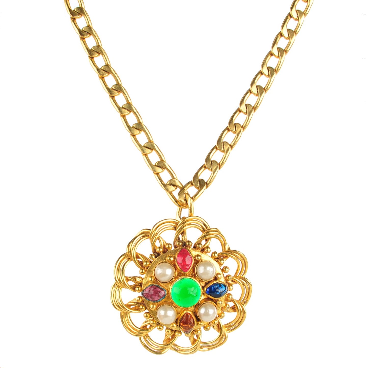 Gripoix Pearl Medallion Necklace Gold