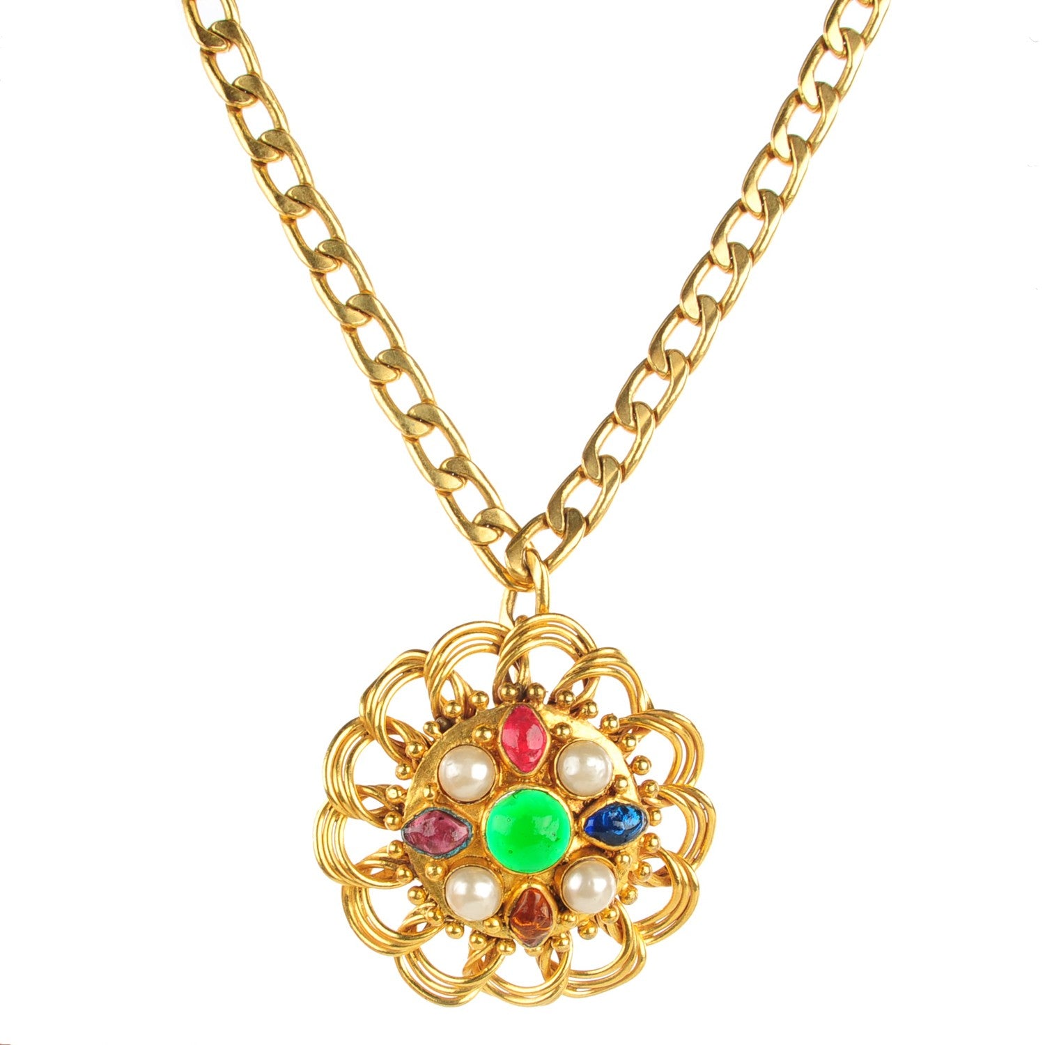 Chanel Gripoix Pearl Medallion Necklace Gold 1 of 6
