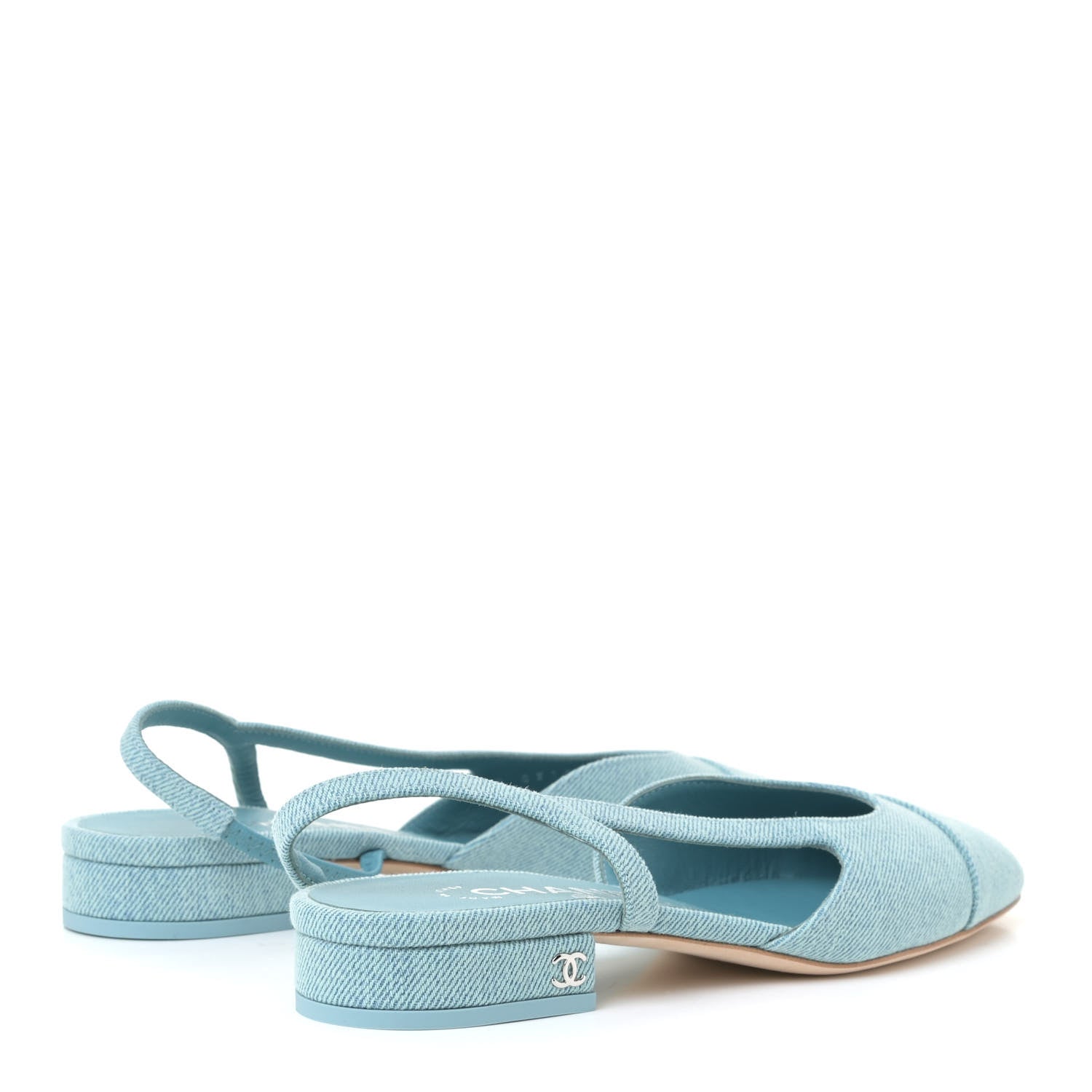 Chanel Denim Cap Toe CC Slingback Flats 36 Blue 3 of 12