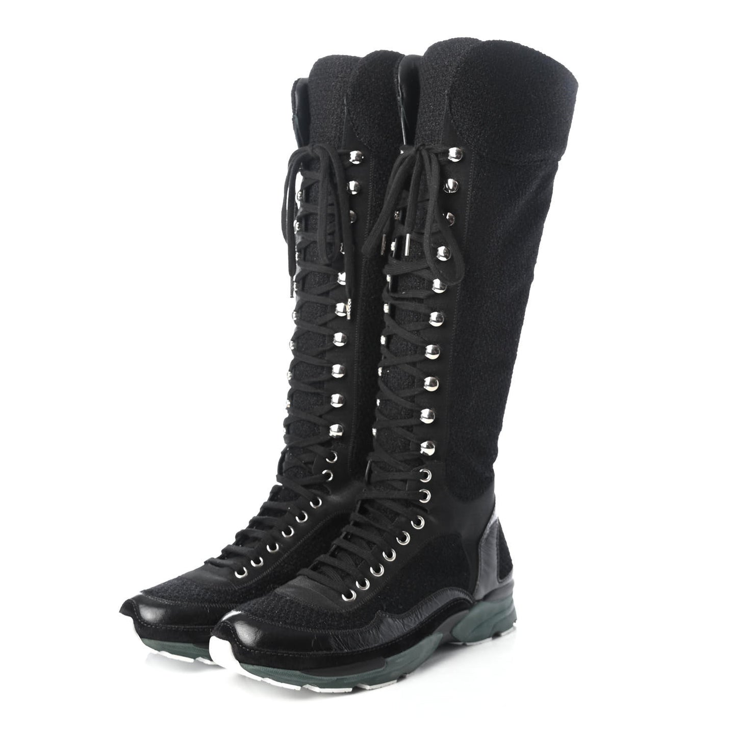 Tweed Patent Calfskin Sneaker High Boots 38 Black
