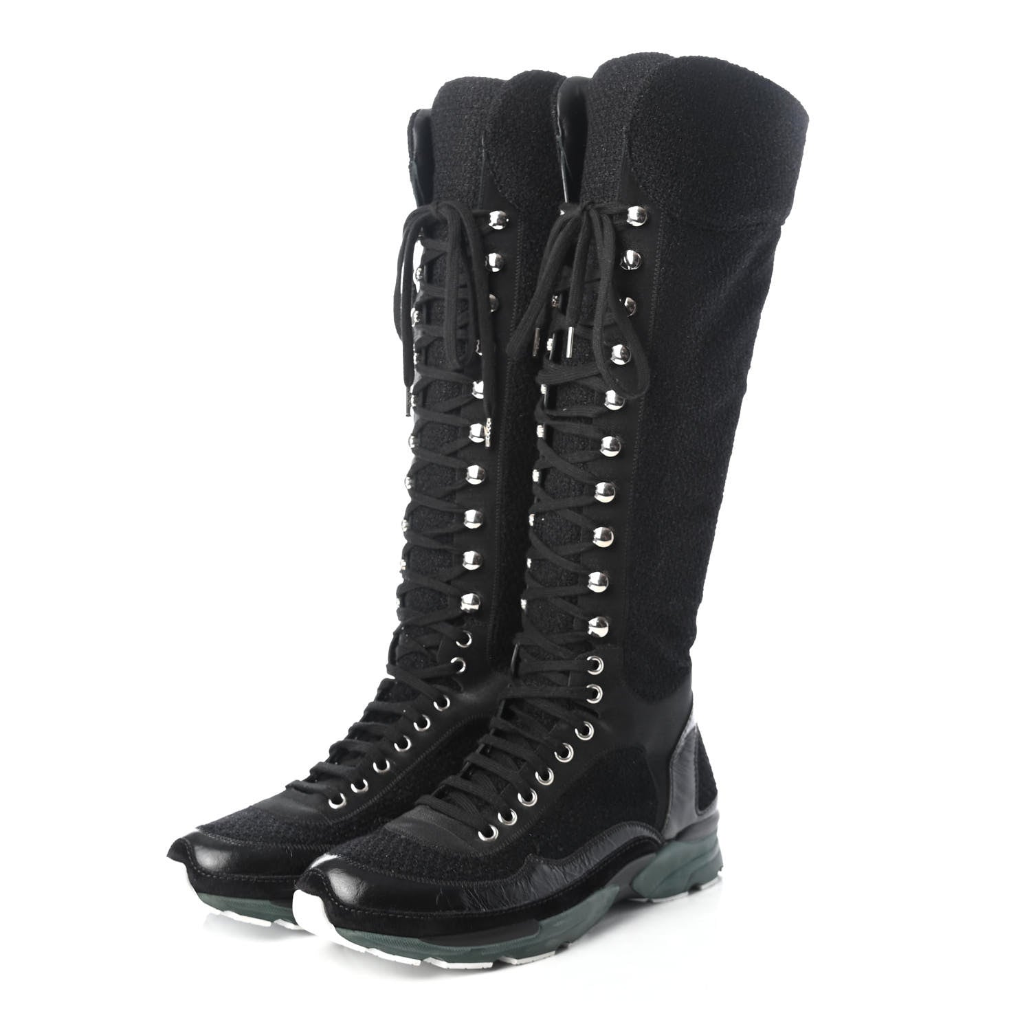 Chanel Tweed Patent Calfskin Sneaker High Boots 38 Black 6 of 20