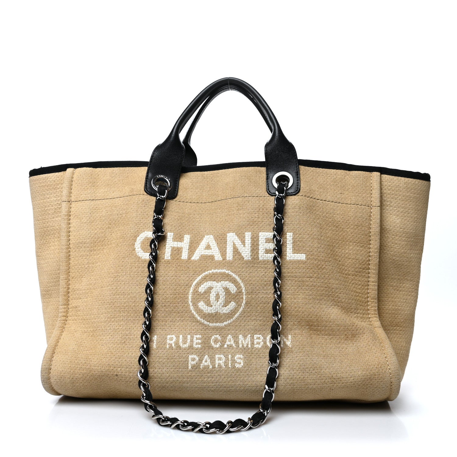 Chanel Canvas Medium Deauville Tote Beige Black 1 of 12