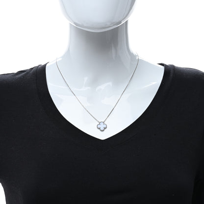 Van Cleef & Arpels 18K White Gold Chalcedony Vintage Alhambra Pendant Necklace 3 of 4