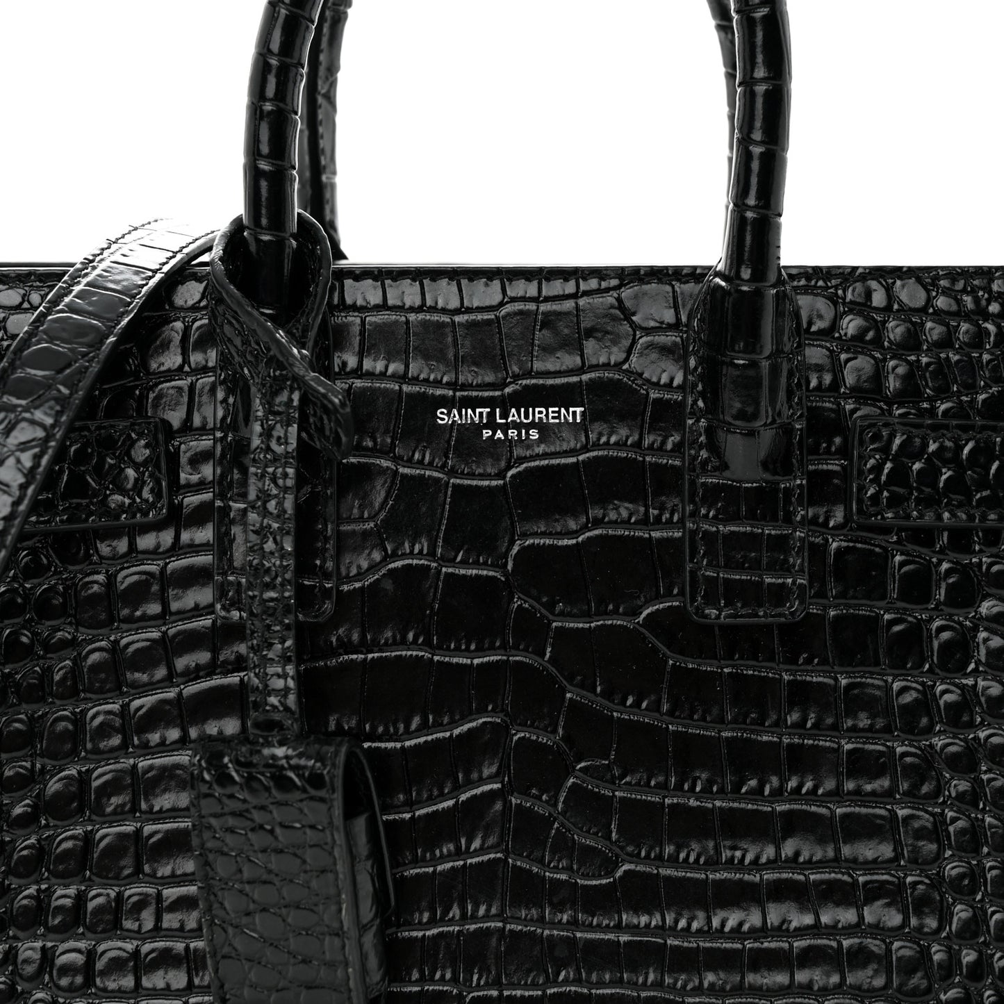 Calfskin Crocodile Embossed Nano Sac De Jour Black