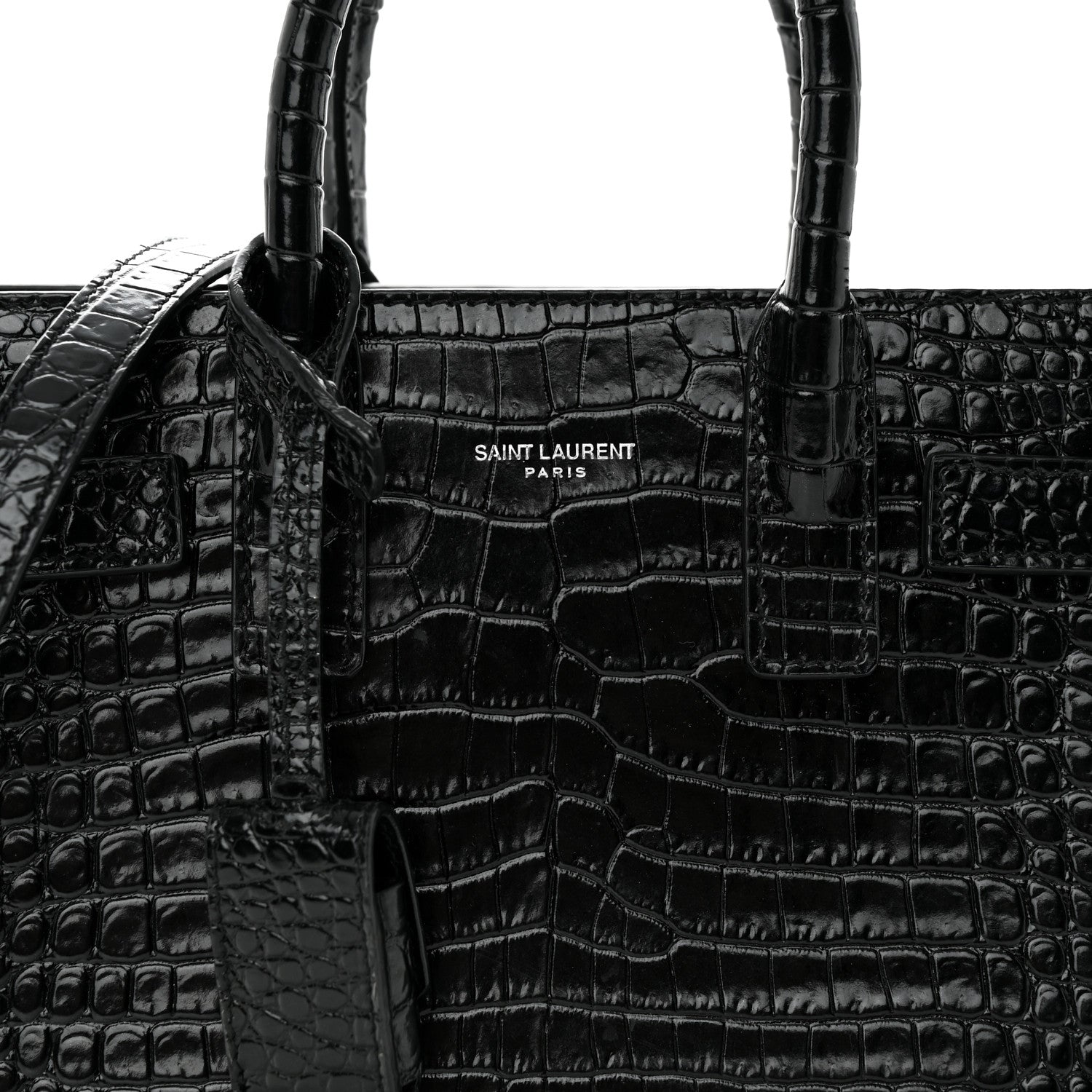 Saint Laurent Calfskin Crocodile Embossed Nano Sac De Jour Black 8 of 14