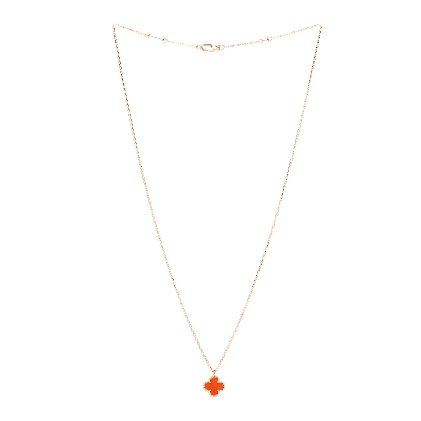 18K Rose Gold Carnelian Sweet Alhambra Pendant Necklace