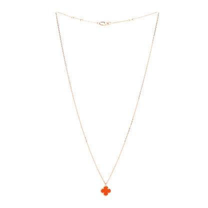 Van Cleef & Arpels 18K Rose Gold Carnelian Sweet Alhambra Pendant Necklace 3 of 5