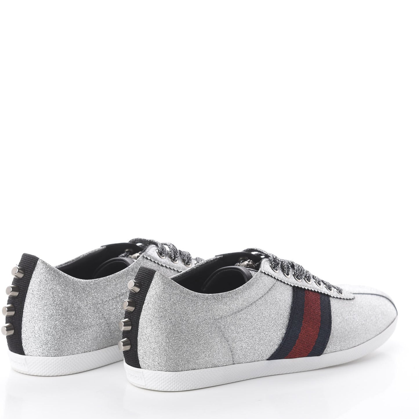 Glitter Fabric Studded Web Sneakers 39 Silver