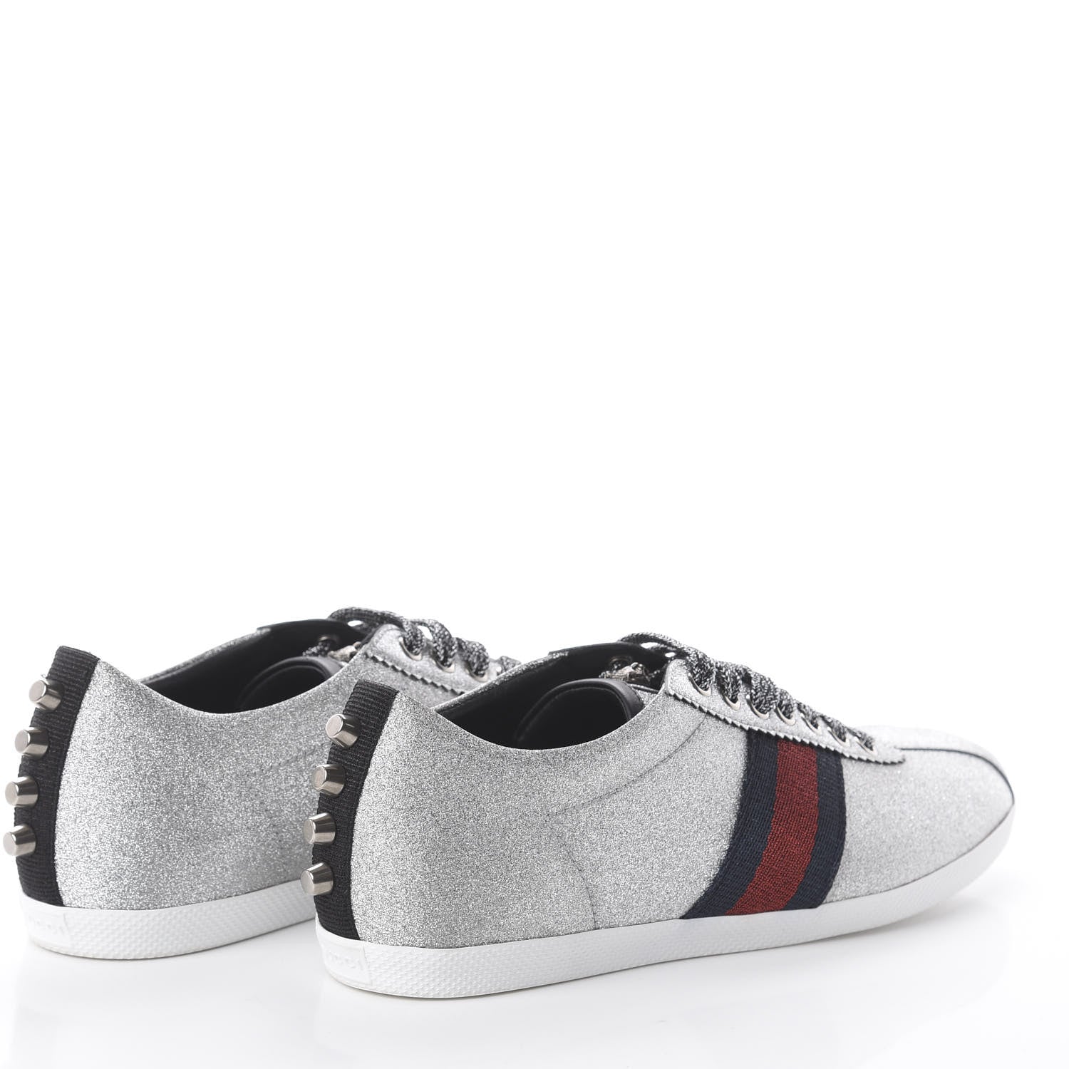 Gucci Glitter Fabric Studded Web Sneakers 39 Silver 4 of 7