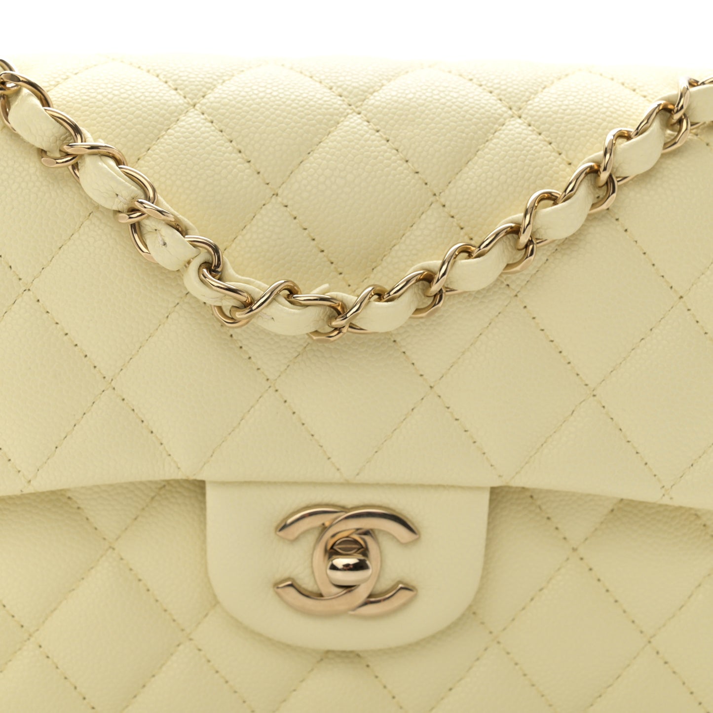Caviar Quilted Small Double Flap Light Yellow