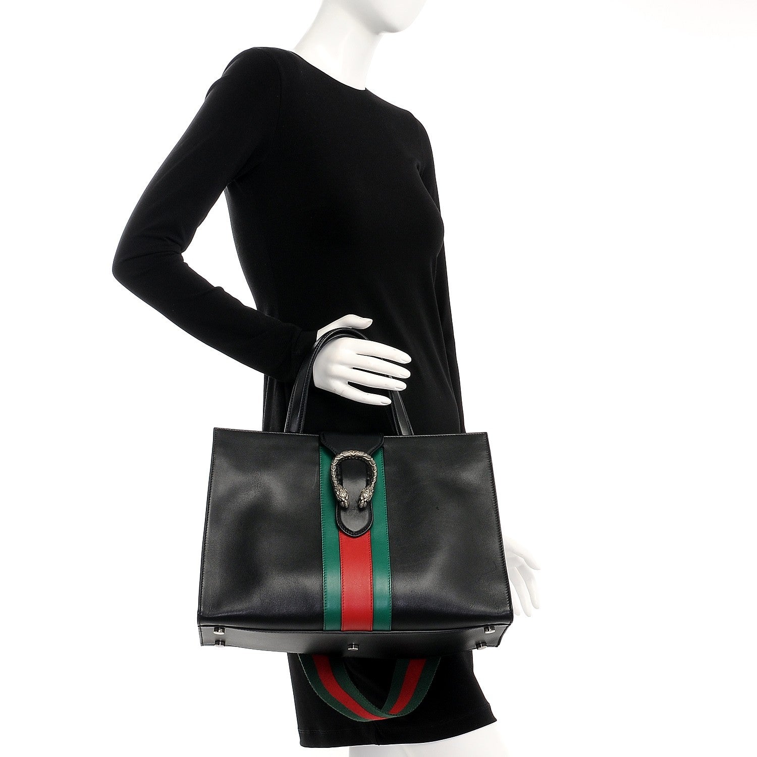 Gucci Calfskin Web Stripe Large Dionysus Tote Bag Black 3 of 8