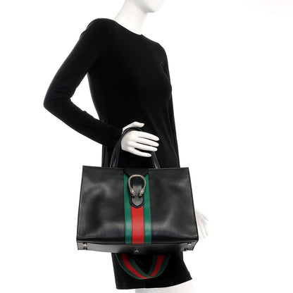 Gucci Calfskin Web Stripe Large Dionysus Tote Bag Black 3 of 8
