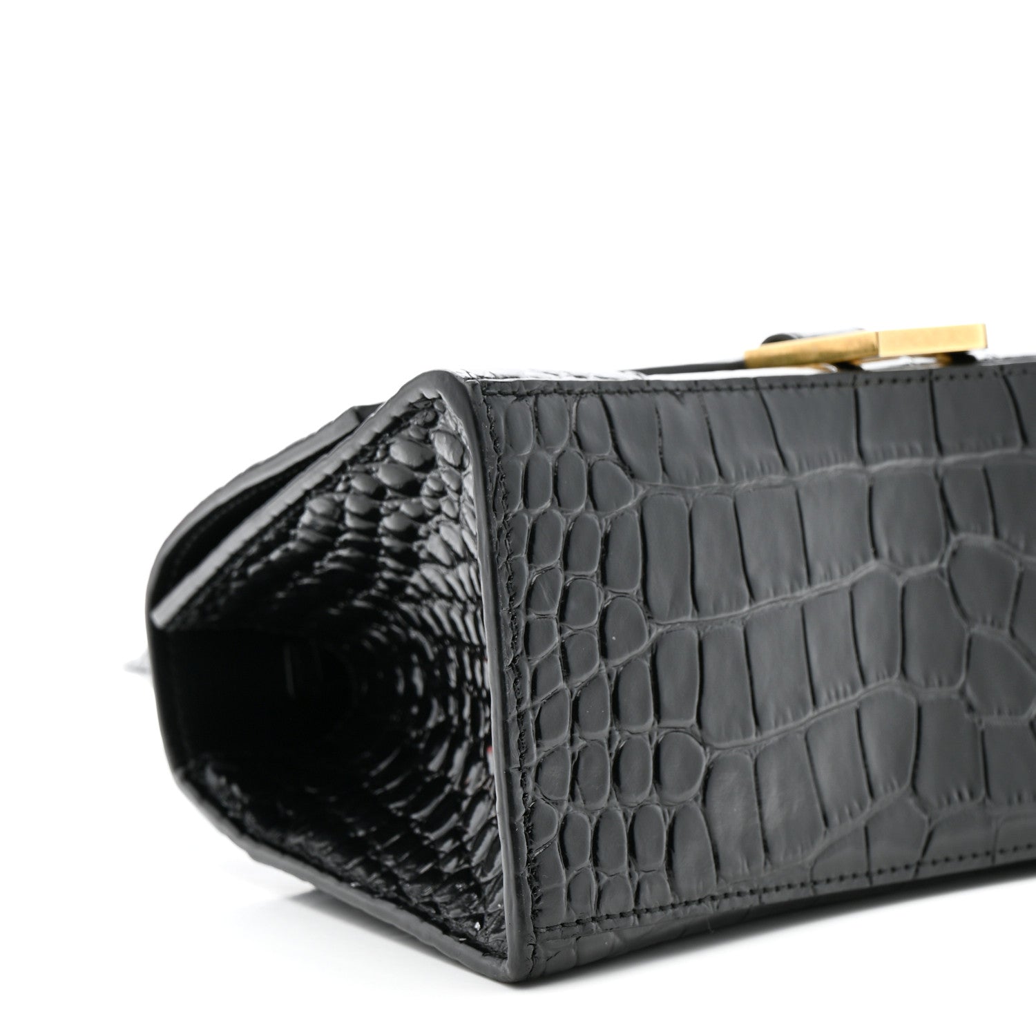 Balenciaga Shiny Calfskin Crocodile Embossed Small Hourglass Top Handle Bag Black 9 of 13