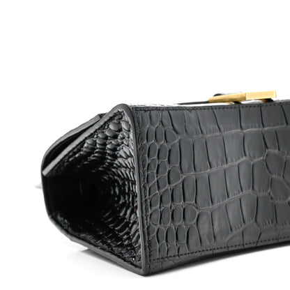 Balenciaga Shiny Calfskin Crocodile Embossed Small Hourglass Top Handle Bag Black 9 of 13