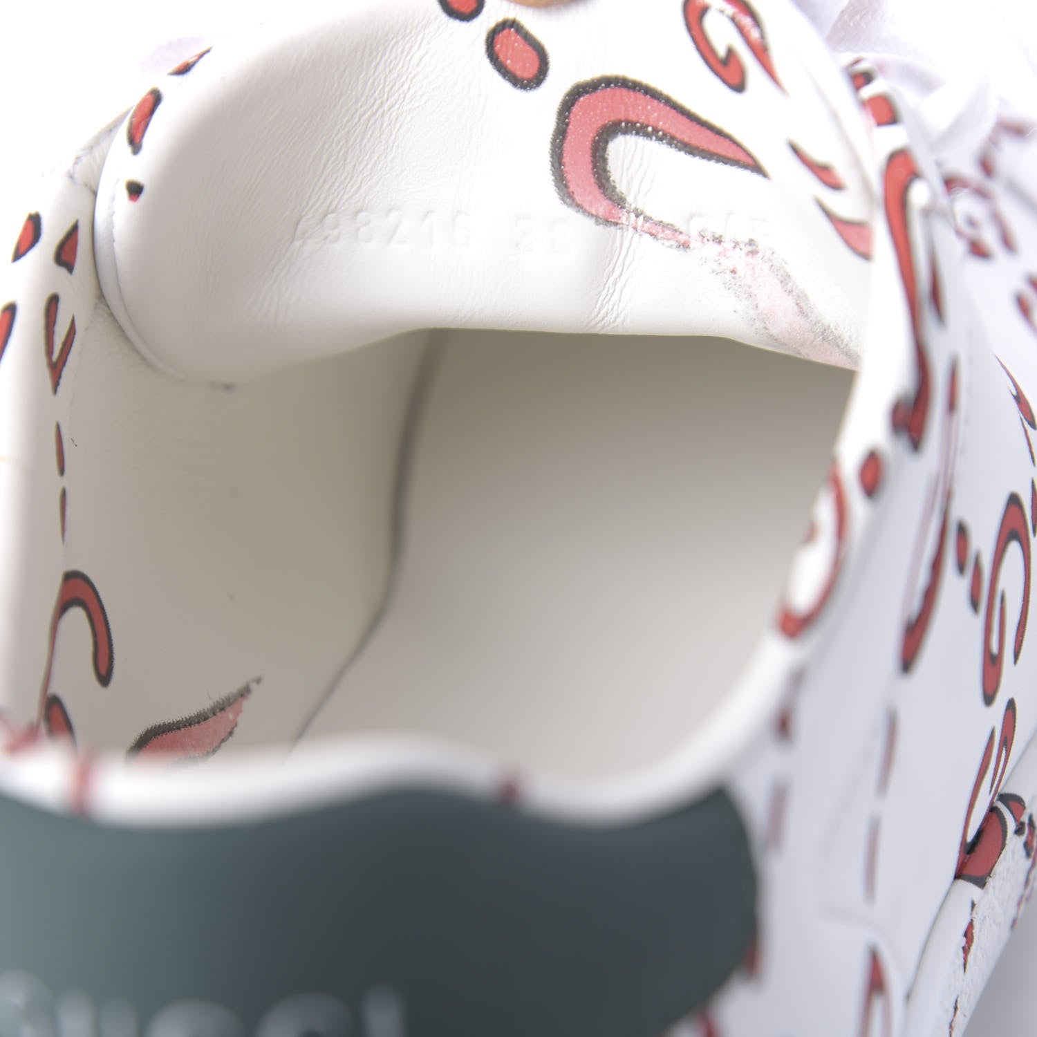 Gucci Calfskin GucciGhost Print Womens Ace Sneakers 38 White Hibiscus Red 10 of 11