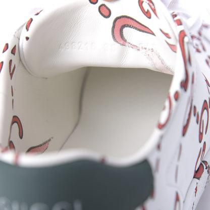 Gucci Calfskin GucciGhost Print Womens Ace Sneakers 38 White Hibiscus Red 10 of 11