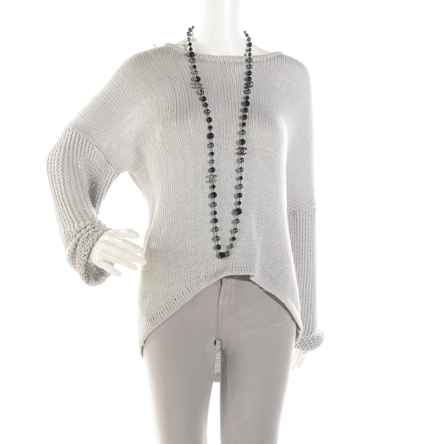 Ruthenium Beaded CC Long Necklace Black