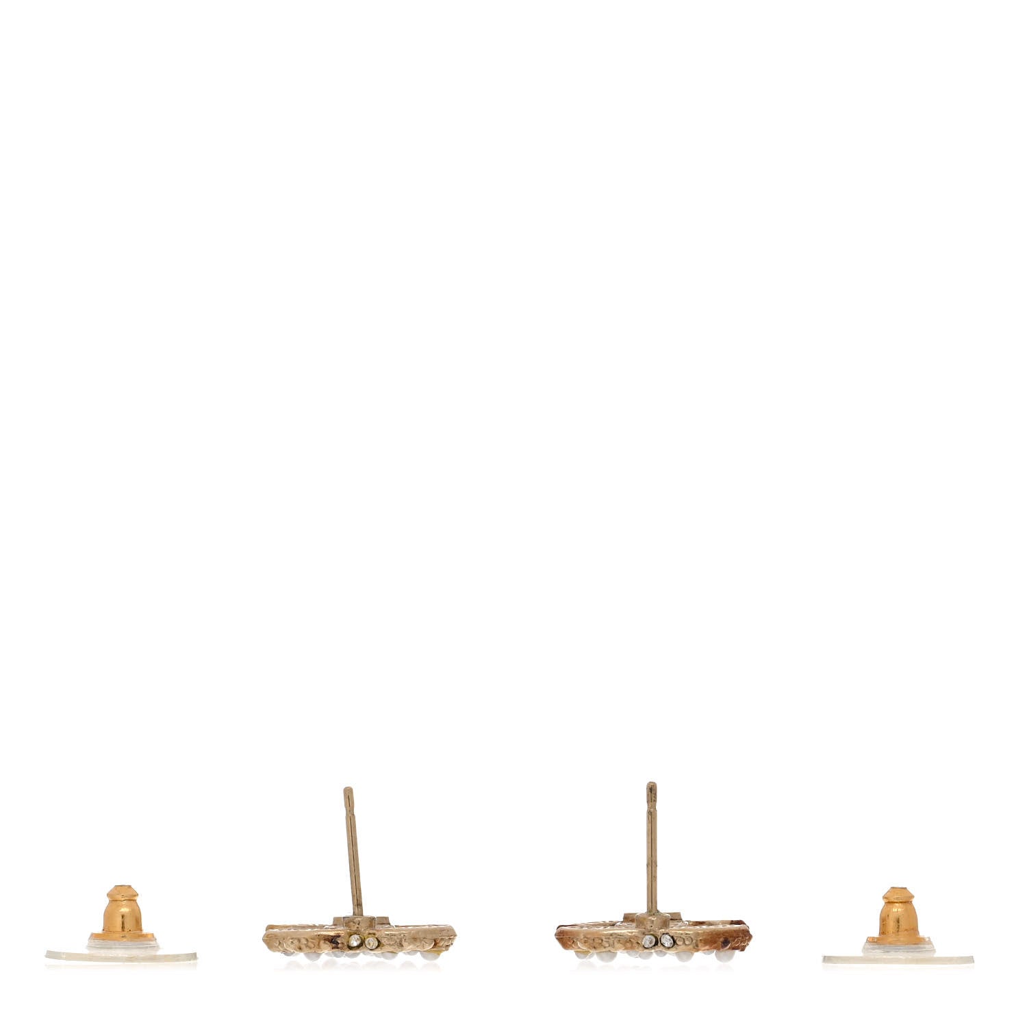 Chanel Metal Graduated Pearl Crystal CC Earrings Light Gold 3 of 5