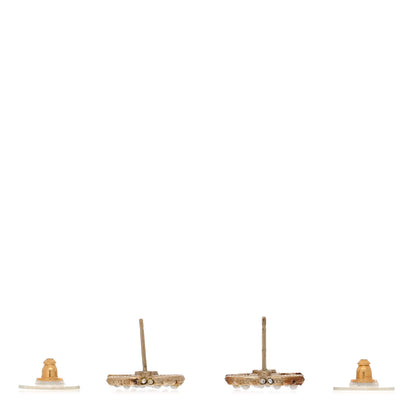 Chanel Metal Graduated Pearl Crystal CC Earrings Light Gold 3 of 5