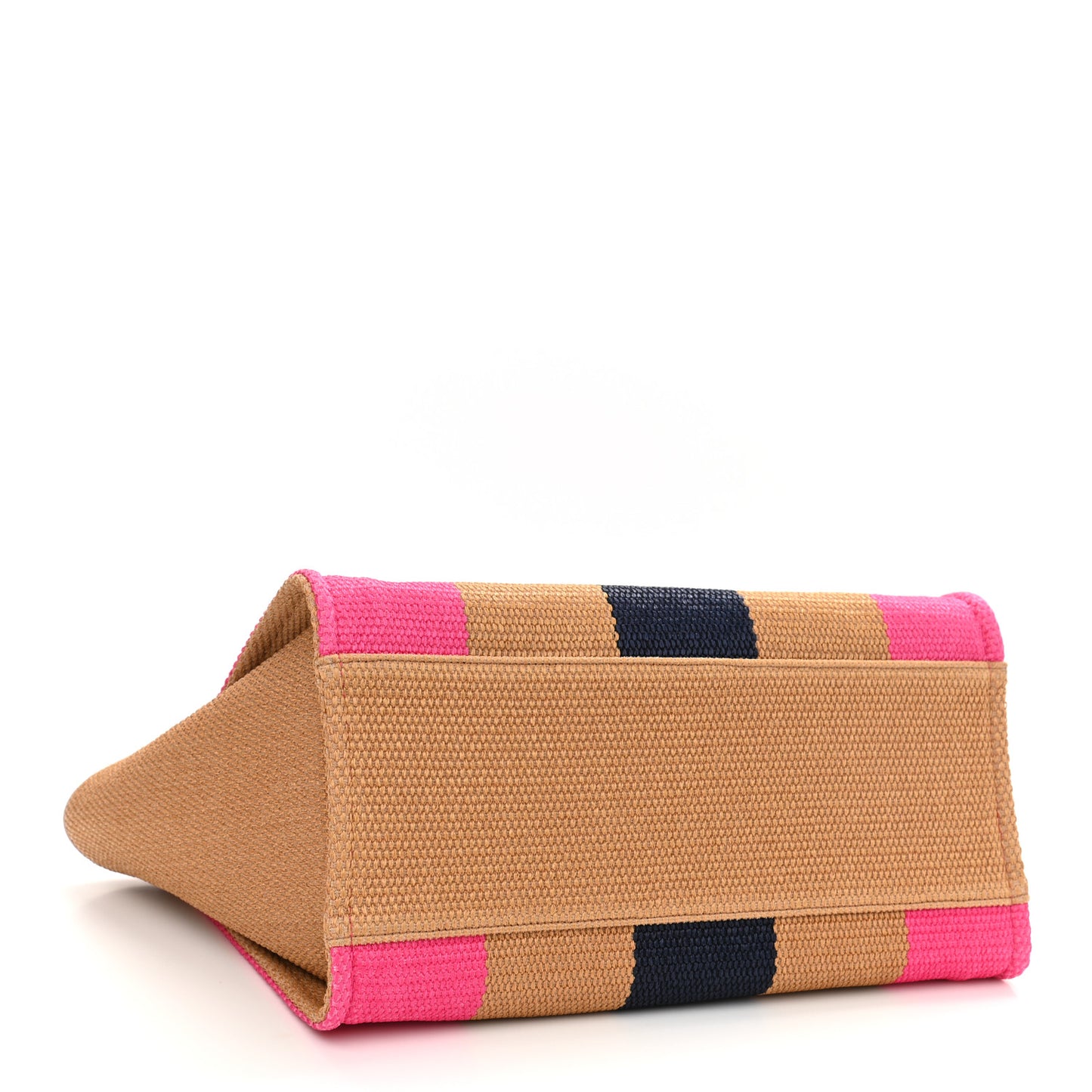Straw Raffia Calfskin Striped Large Deauville Tote Dark Beige Fuchsia Navy Blue
