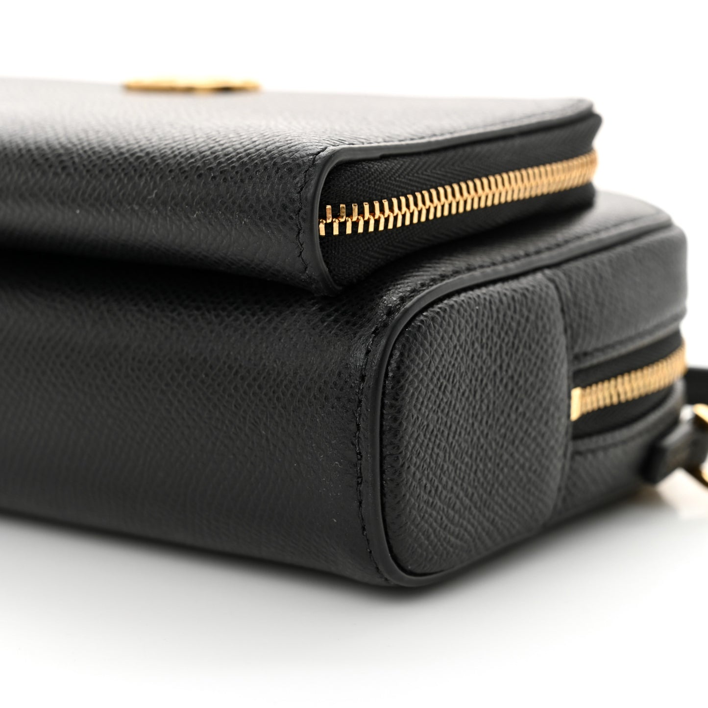 Grained Calfskin Caro Double Pouch Black