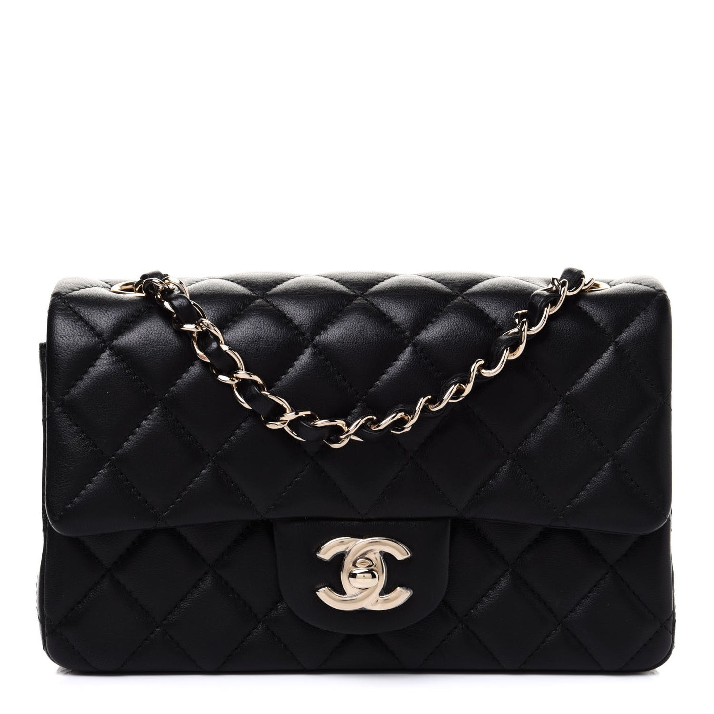 Lambskin Quilted Mini Rectangular Flap Black