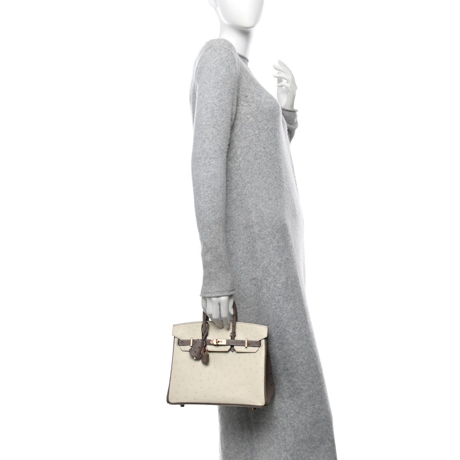 Hermes Ostrich Horseshoe Birkin 25 Beton Gris Tourterelle 2 of 10