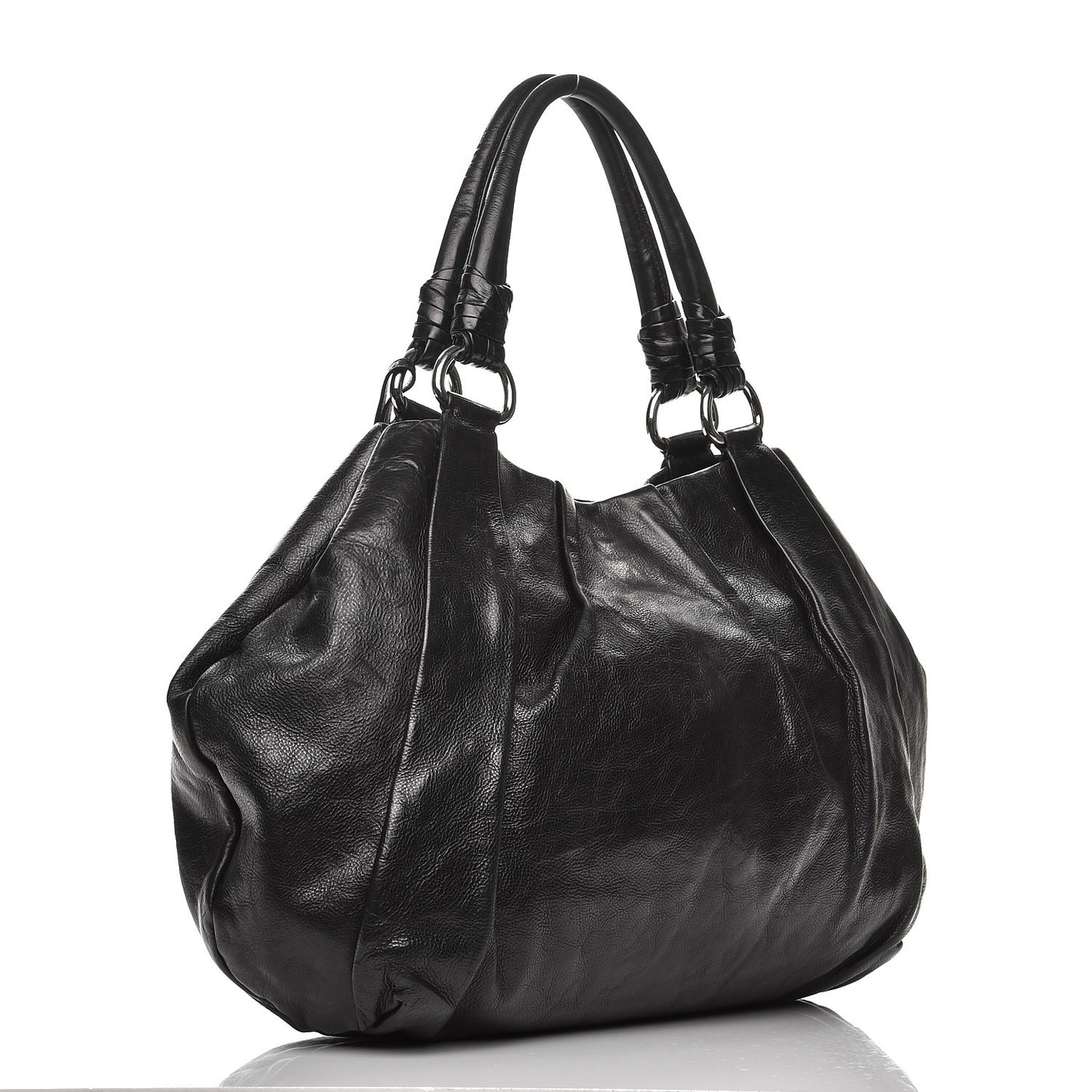 Soft Calf Pleated Shoulder Bag Nero Black