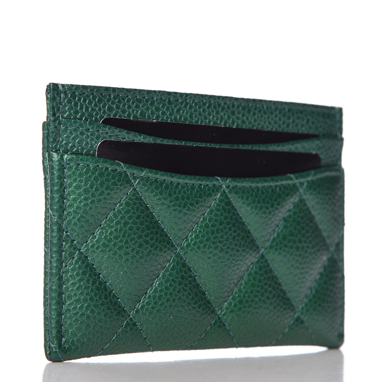 Metallic Caviar Quilted Card Holder Green