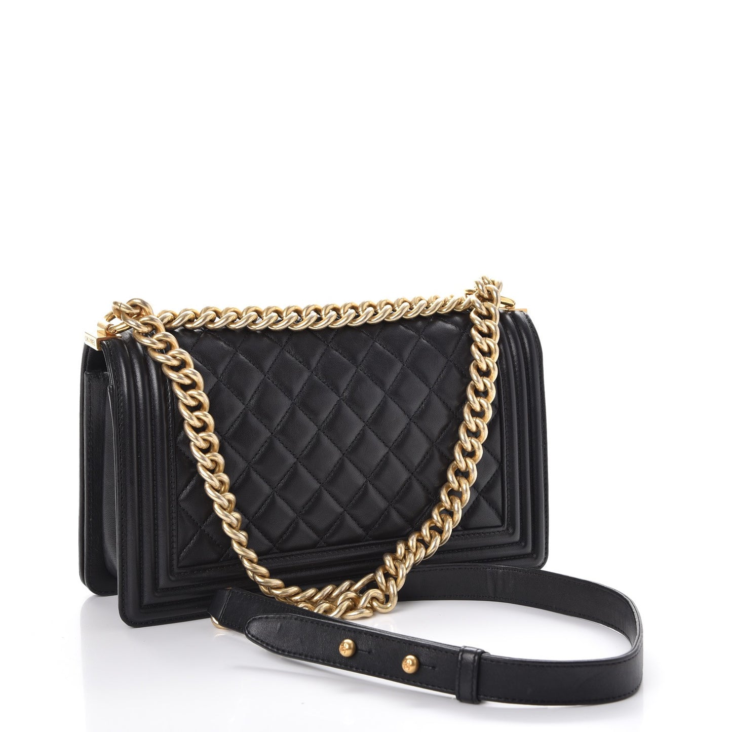 Lambskin Quilted Medium Boy Flap Black