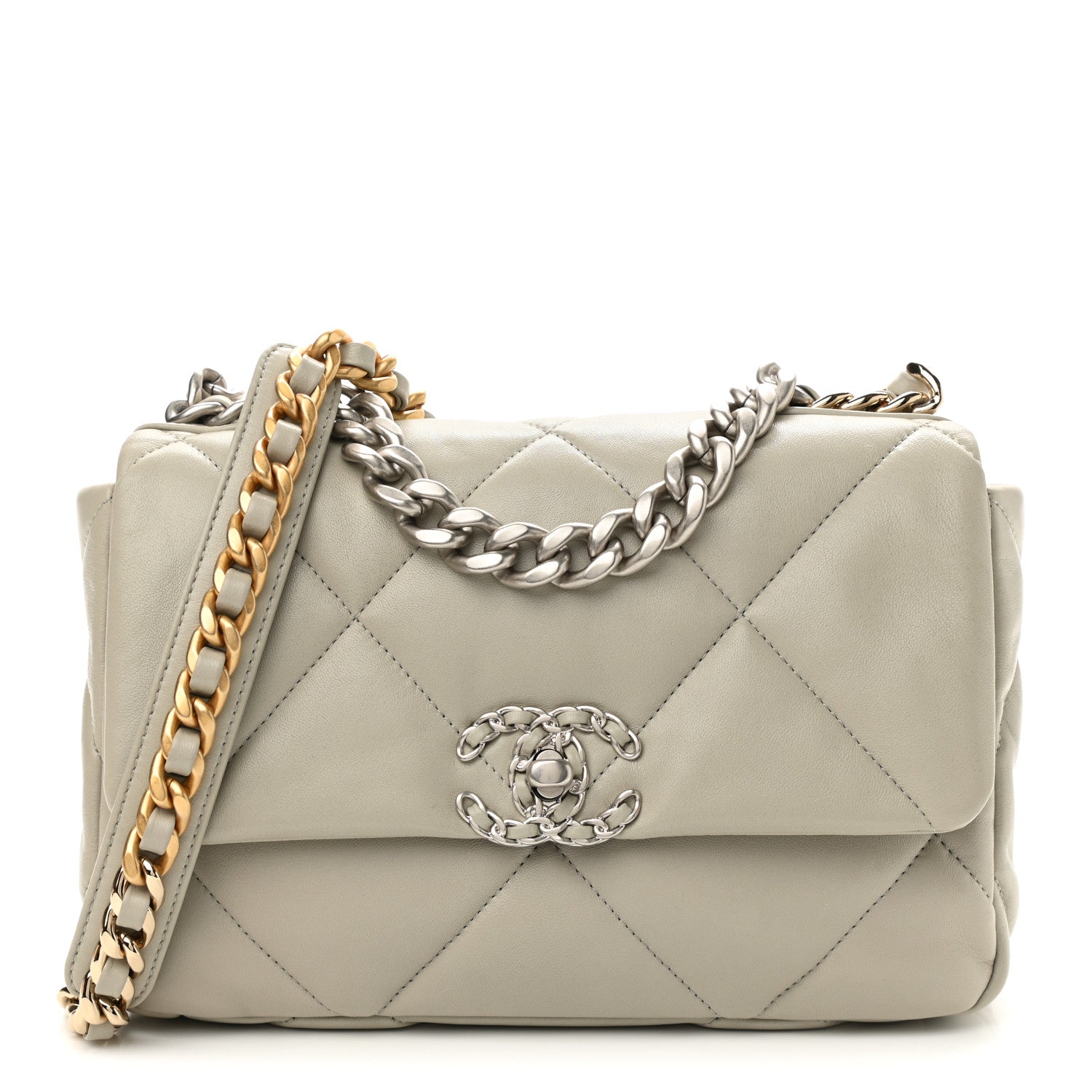 Chanel Lambskin Quilted Medium Chanel 19 Flap Light Grey 1 of 10