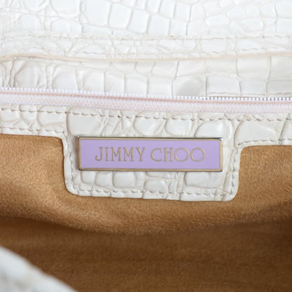 Jimmy Choo Calfskin Crocodile Embossed Large Rosalie Satchel White 9 of 12