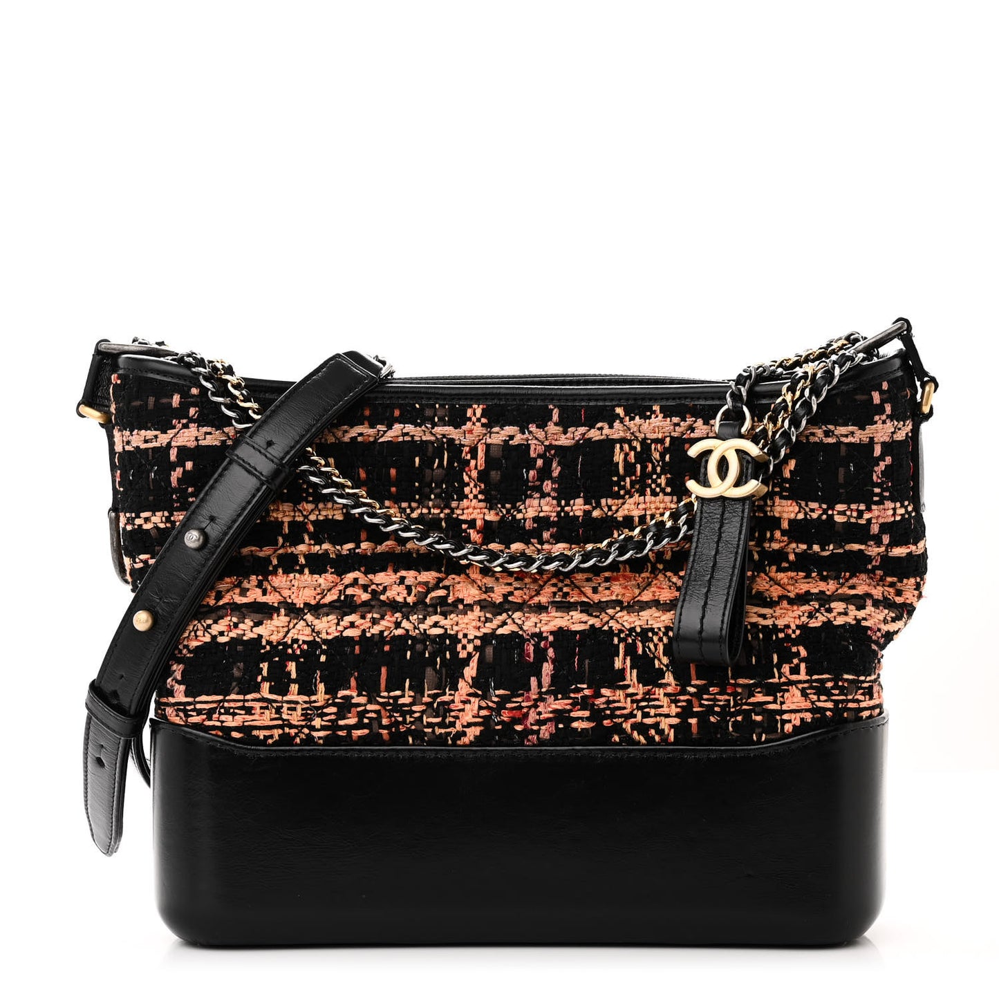 Tweed Calfskin Medium Gabrielle Hobo Black Brown