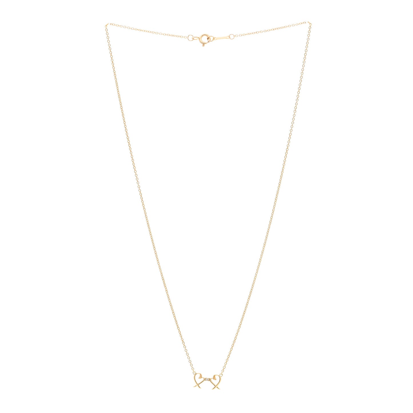 18K Yellow Gold Diamond Paloma Picasso Double Loving Heart Pendant Necklace