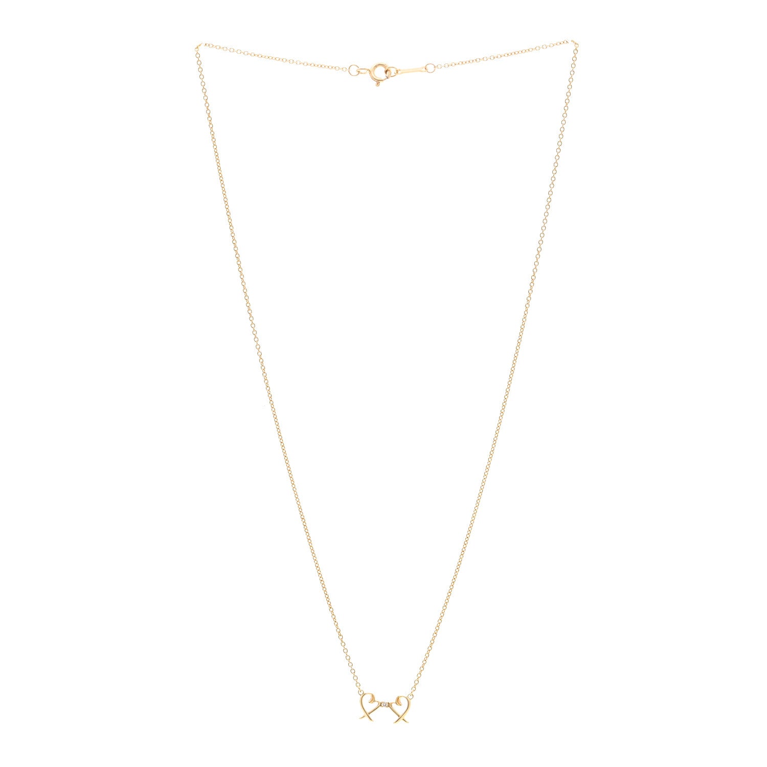 Tiffany 18K Yellow Gold Diamond Paloma Picasso Double Loving Heart Pendant Necklace 3 of 5