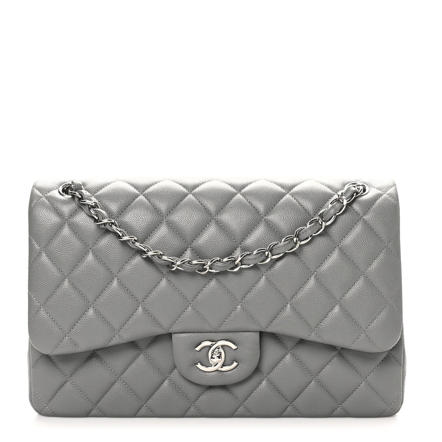 Caviar Quilted Jumbo Double Flap Dark Grey