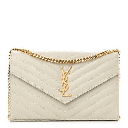 Saint Laurent Grain De Poudre Matelasse Chevron Monogram Chain Wallet Crema Soft 1 of 10