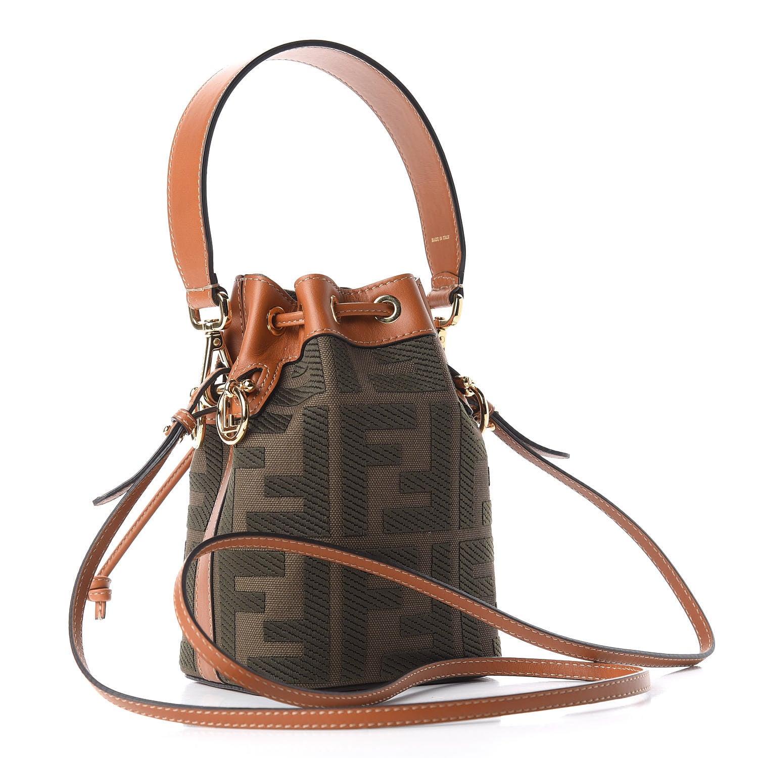 Fendi Canvas Vitello King F is Fendi FF Embroidered Mini Mon Tresor Bucket Bag Amazzonia Cuoio 3 of 12