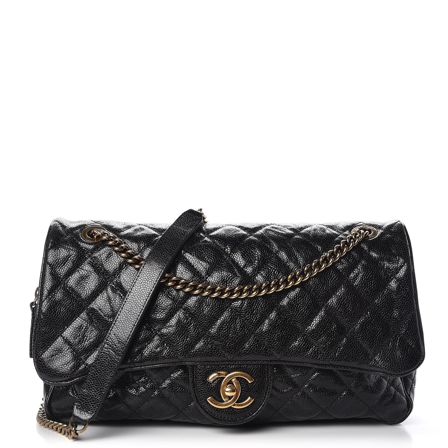 Chanel Crumpled Grained Calfskin Quilted Large Shiva Flap Black 1 of 9
